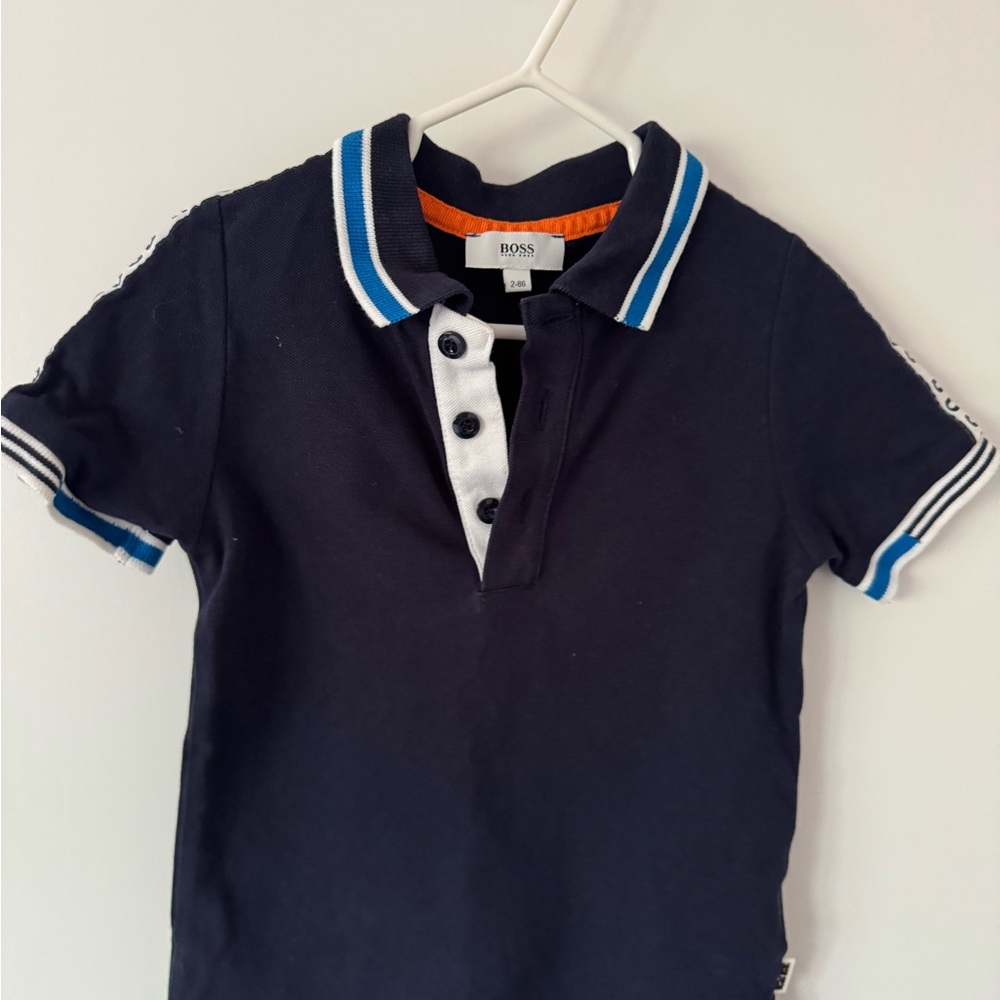 Hugo Boss 2T Blue Polo Shirt with Striped Trim